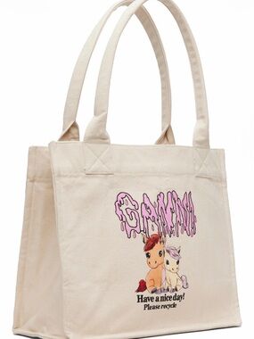 GANNI Beige Pony Printed Large Cotton Tote Bag